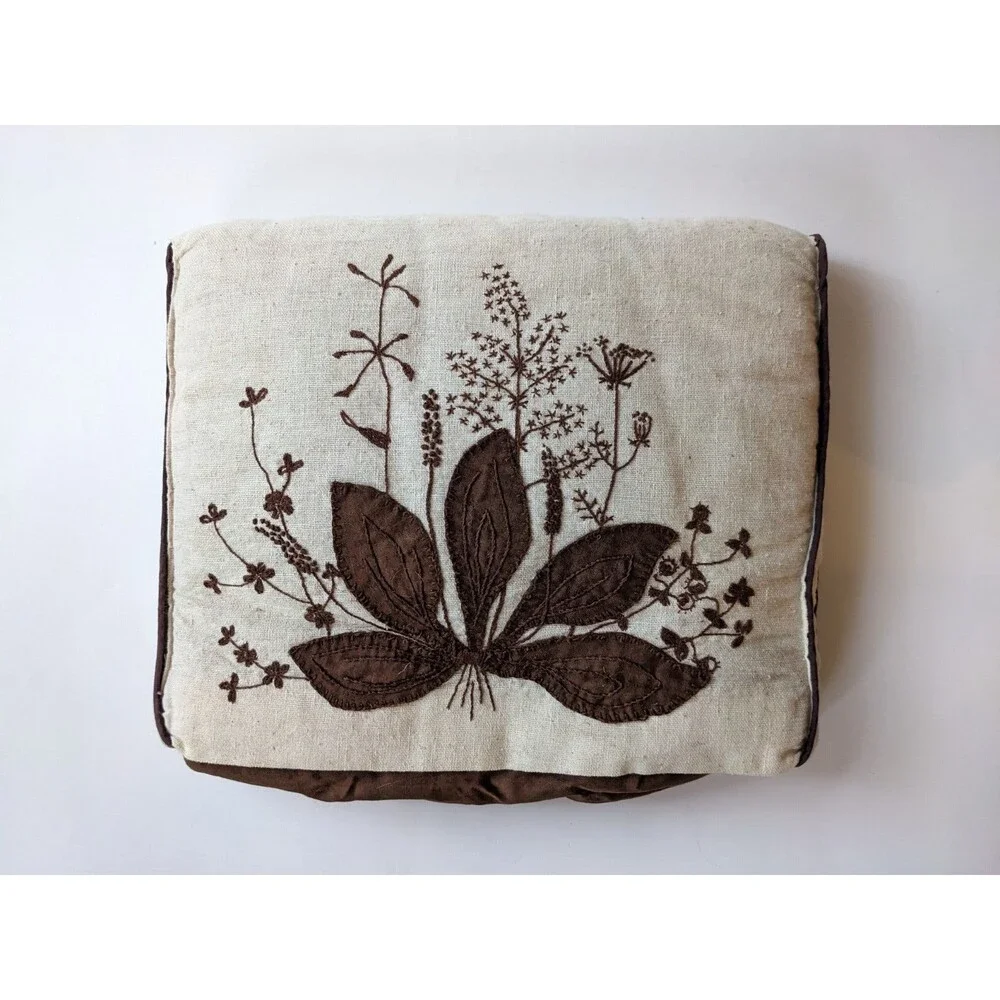 Vintage Tea Cozy Embroidered Hand Stitched‎ Wild Flowers Design Brown & Linen